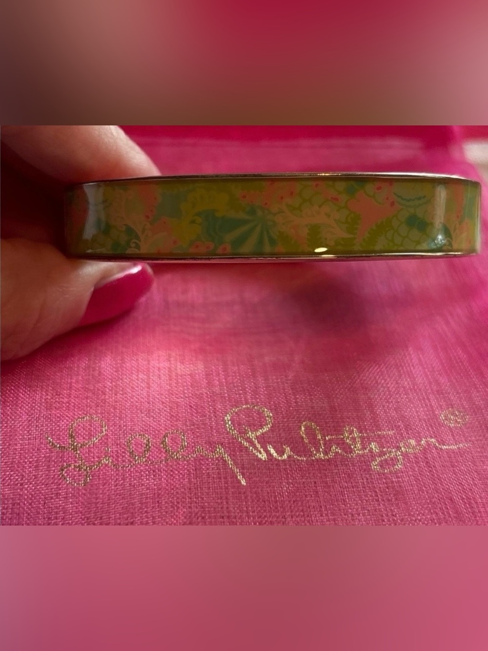 Lilly Pulitzer Colorful Floral Print Gold Tone Hinged Cuff Bracelet